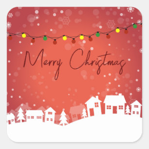Schneeflocken bedeckten die Weihnachtshäuser Quadratischer Aufkleber
