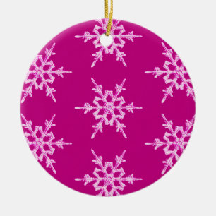 Schneeflocken, blassrosa Kristalle auf Magenta Keramikornament