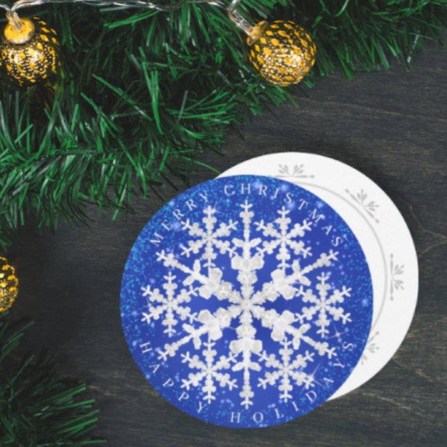 Schneeflocken Blau Weiß Feiertagskarte (Attractive snow flakes design round Christmas card. )