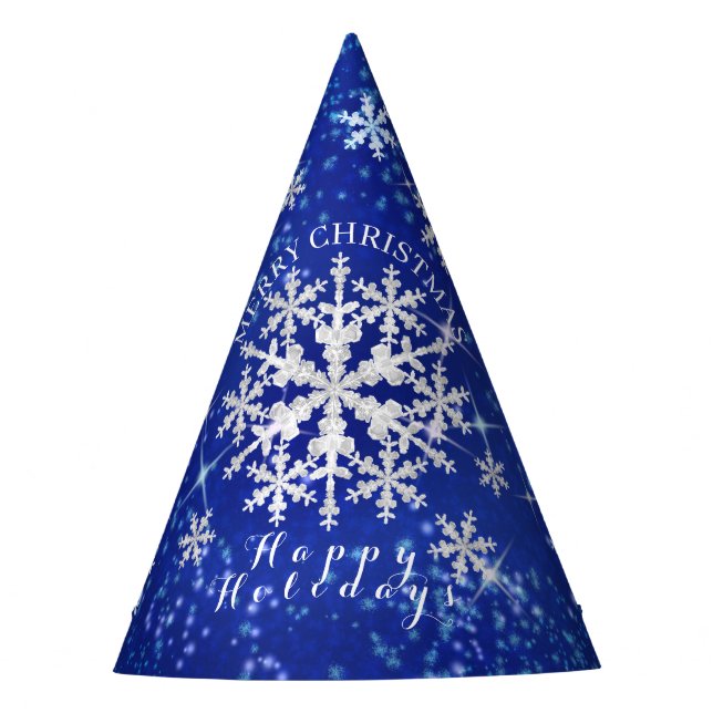 Schneeflocken Blau Weiß Partyhütchen (Vorderseite)