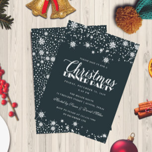 Schneeflocken Blau-weiße Weihnachtsessen Party I Einladung