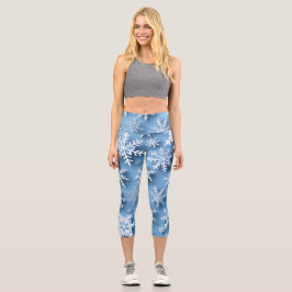 Schneeflocken Blauer Winter Capri Leggings