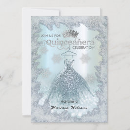 Schneeflocken blaues Kleid ombre tiara Quinceañera Einladung