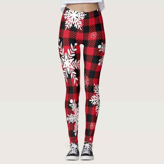Schneeflocken & Buffalo Kariert: Wintergarten Leggings (Vorderseite)