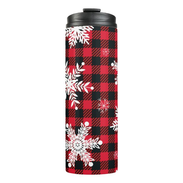 Schneeflocken & Buffalo Kariert: Wintergarten Thermosbecher (Vorderseite)