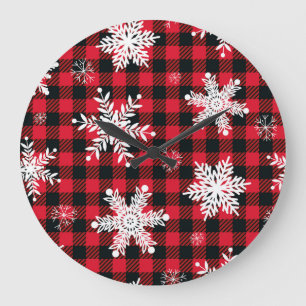 Schneeflocken & Büffelkariert: Winterzauber Große Wanduhr