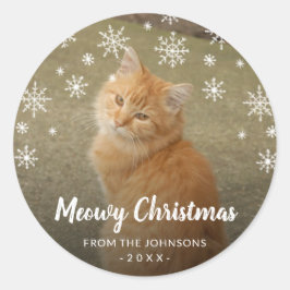 Schneeflocken Cat Foto Niedlich Meowa Weihnachten Runder Aufkleber