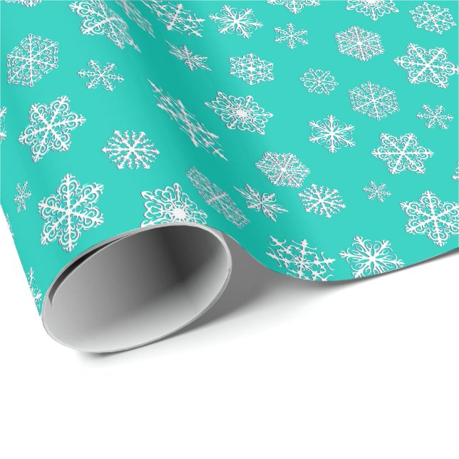 Schneeflocken des Weiß 3 d auf einem Geschenkpapier (Rolleneckpunkt)