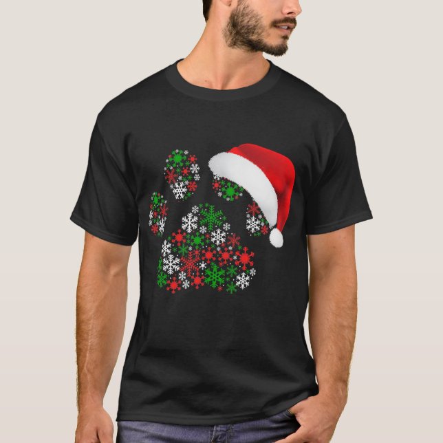 Schneeflocken Dog Paw Weihnachtsmannmütze Weihnach T-Shirt (Vorderseite)