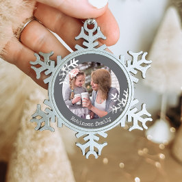 Schneeflocken Dunkelgraues Foto Monogramm Zinn-Ornament