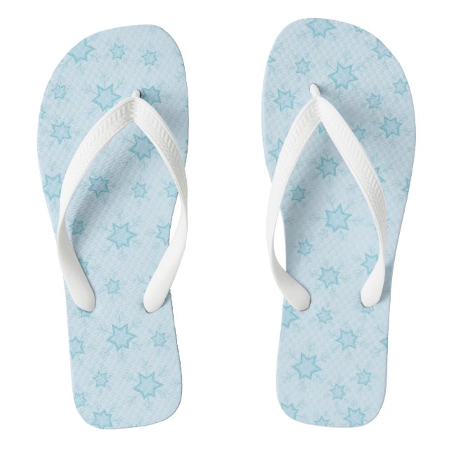 Schneeflocken, Eisblau, Eisschneeflocken, Schnee Flip Flops (Fußbett)