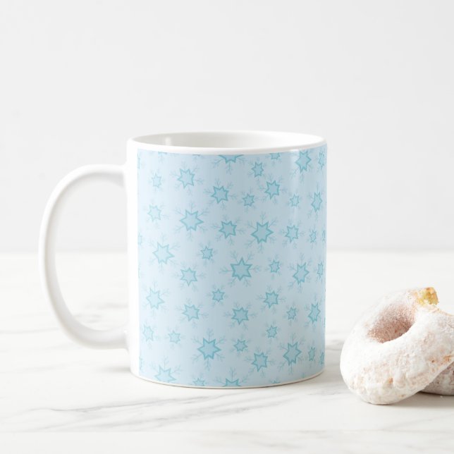 Schneeflocken, Eisblau, Eisschneeflocken, Schnee Kaffeetasse (Mit Donut)