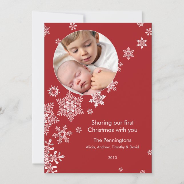 Schneeflocken Erste Weihnachtsfeiertage Foto Feiertagskarte (Vorderseite)