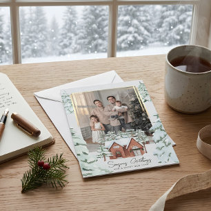 Schneeflocken Familienfest Foto Skandi Pine Weihna Feiertagskarte