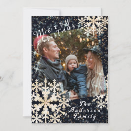 Schneeflocken Foto Black Gold Feiertagskarte
