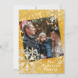 Schneeflocken Foto Gold Feiertagskarte