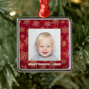 Schneeflocken Foto Red Ornament Aus Metall