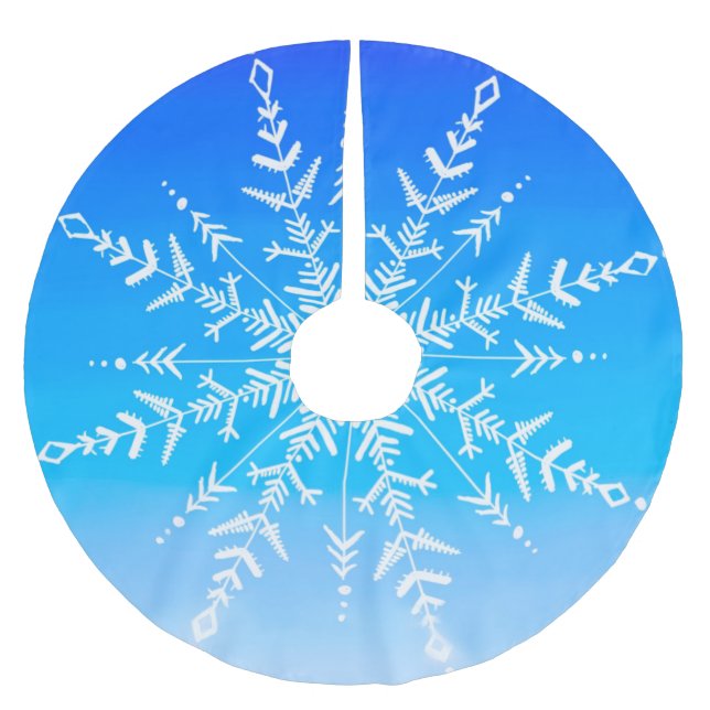 Schneeflocken-Fraktal in blauen Farben Polyester Weihnachtsbaumdecke (Vorderseite)