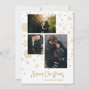 Schneeflocken Frohe Weihnachten Foto Familie Gold Karte