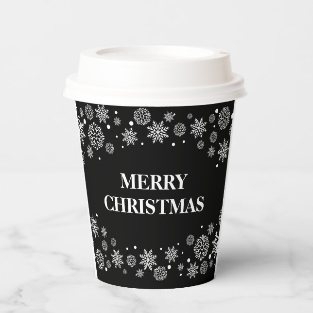 Schneeflocken Fröhliche Weihnachtszeitung Cups  Pappbecher (Vorderseite)