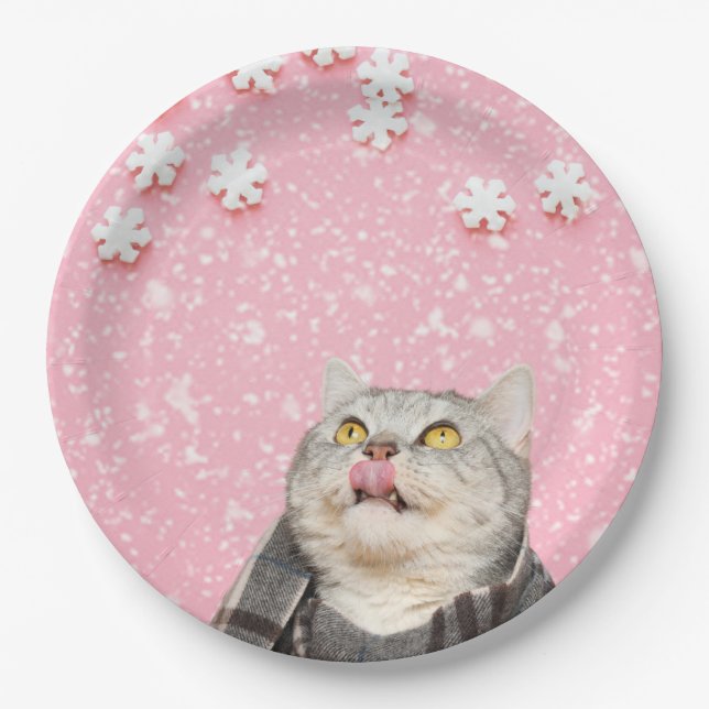 Schneeflocken für Katzen 9" Rundpapier-Teller Pappteller (Vorderseite)