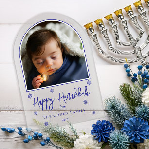 Schneeflocken gebogene Foto-Frohe-Hanukkah-Grußkar Acryleinladungen