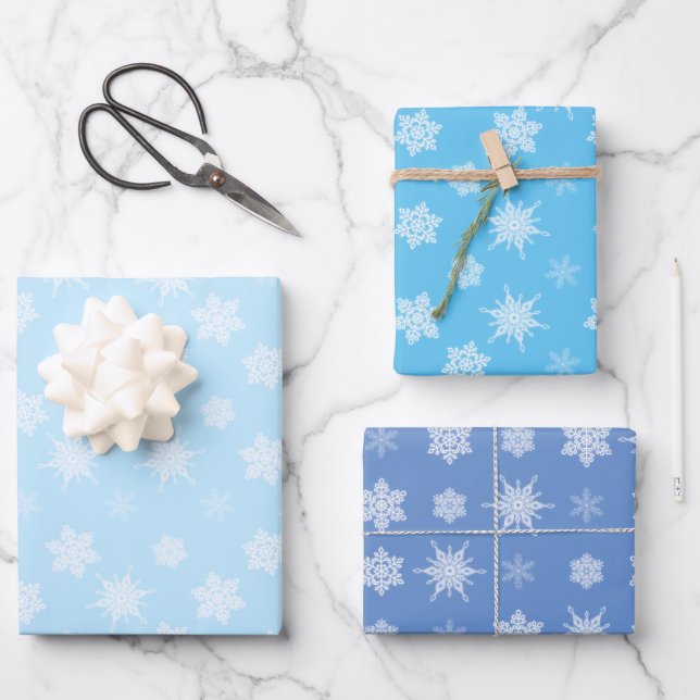 Schneeflocken Geschenkpapier Set (Vorderseite)