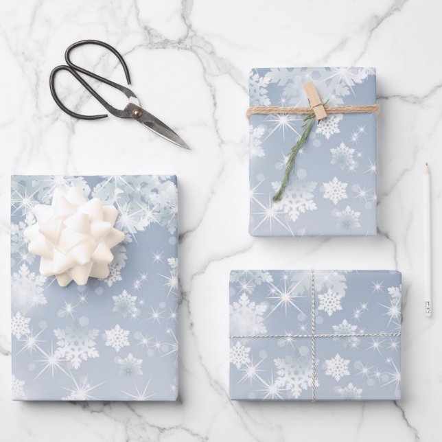 Schneeflocken Geschenkpapier Set (Vorderseite)