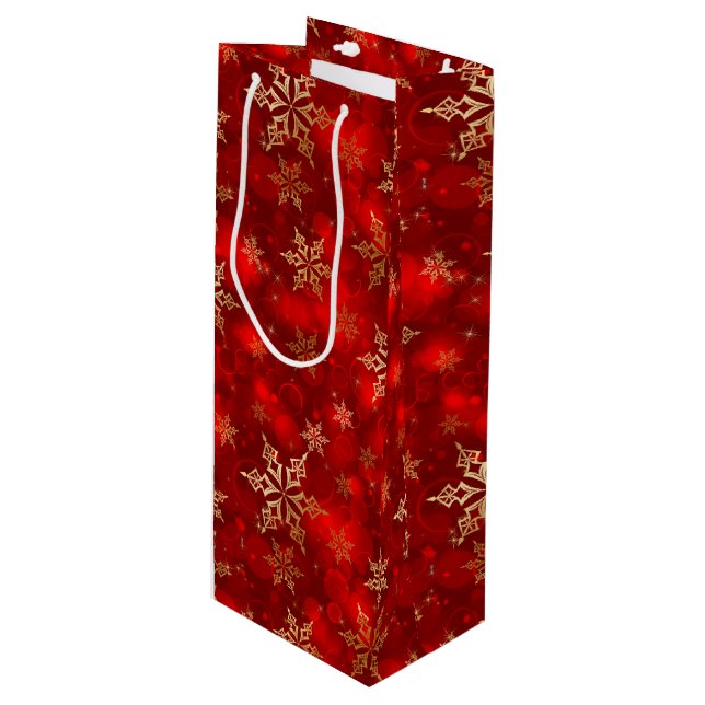Schneeflocken Geschenktüte Für Weinflaschen (Vorderseite Schrägansicht)