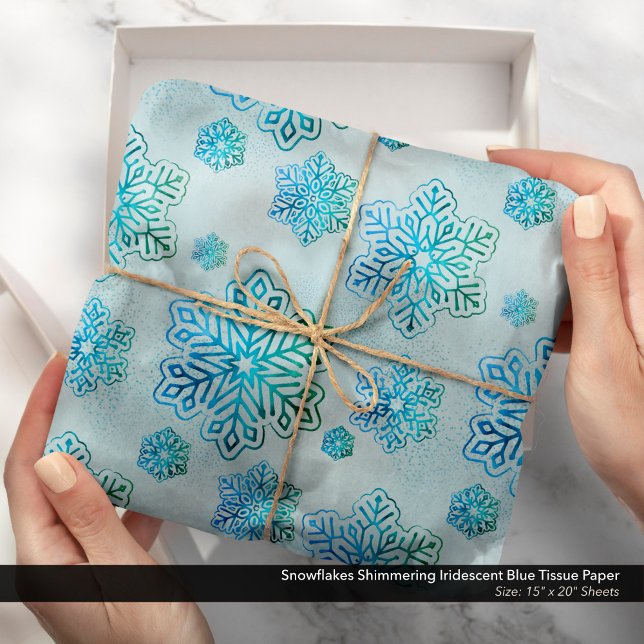 Schneeflocken Glanz Seidenpapier (Snowflakes Shimmering Iridescent Blue Tissue Paper)