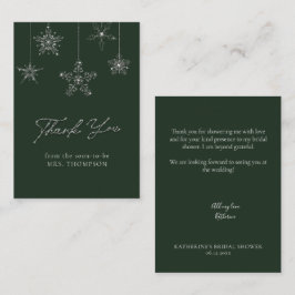Schneeflocken Glitzern Grün Winter Hochzeit Danke Mitteilungskarte