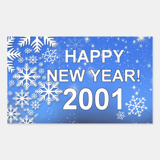 Schneeflocken glücklich Neues Jahr 2001 Rechteckiger Aufkleber (Vorderseite)