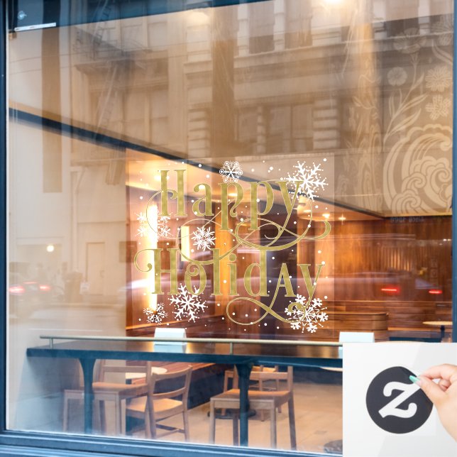 Schneeflocken Gold Happy Holiday, Cafe Fensterklam Fensteraufkleber (Café-Fenster)