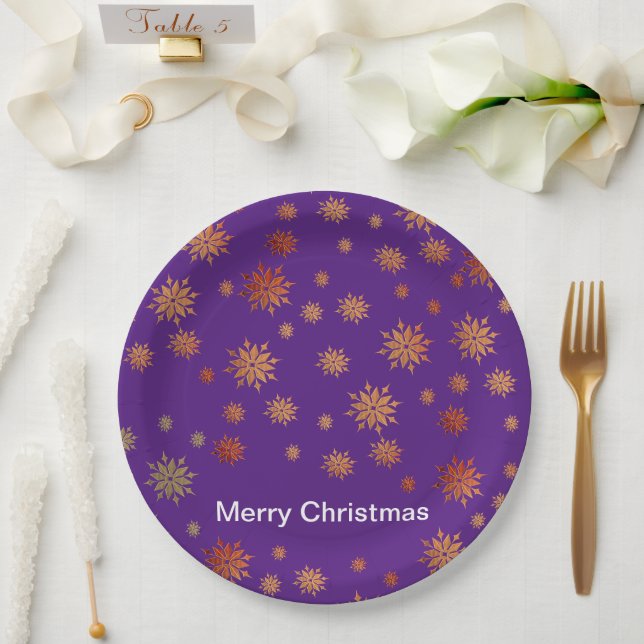 Schneeflocken, goldene Schneeflocken, Abendplatte Pappteller (Hochzeit)