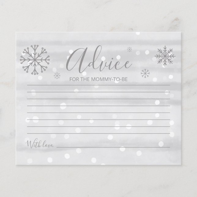 Schneeflocken Graue Babyduschenberater Karten (Vorderseite)