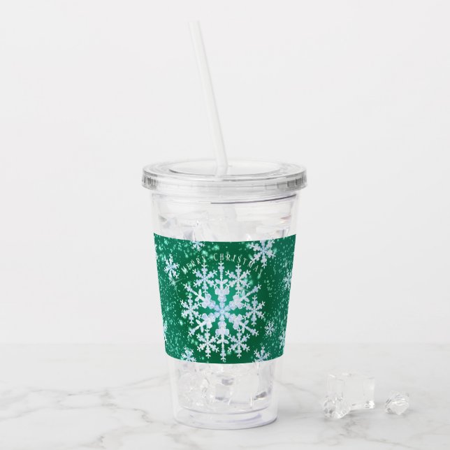 Schneeflocken Grün Weiß Akryllischer Tumbler Acryltrinkbecher (Vorderseite Ice)