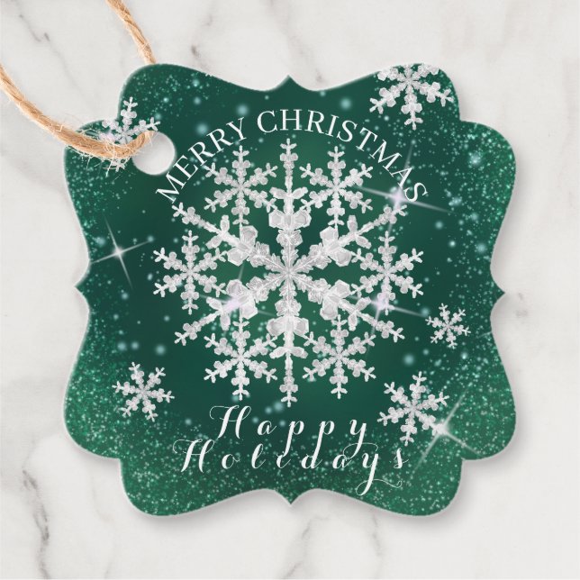 Schneeflocken grün weiß geschenkanhänger (Vorderseite)