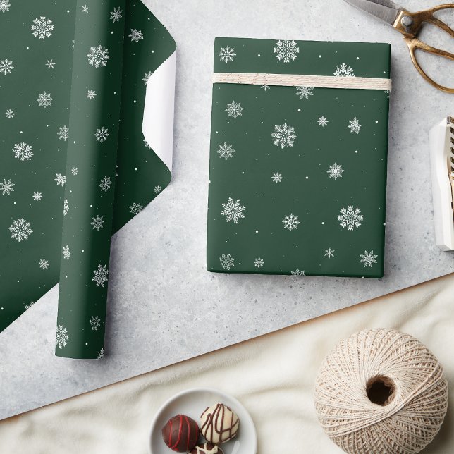 Schneeflocken Grüne Weihnachten Geschenkpapier (Snowflakes Green Holiday Wrapping Paper
)