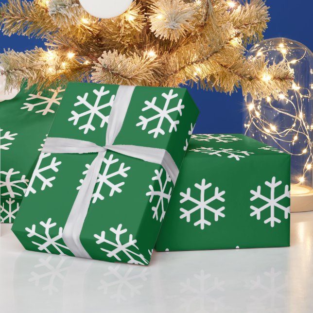 Schneeflocken Grünes Weihnachtswrackpapier Geschenkpapier (Feiertage)