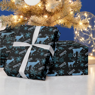 Schneeflocken Hirsch schwarzes Wrapping Paper Geschenkpapier