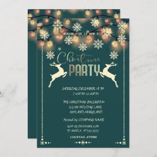 Schneeflocken, Hirsche, Lichter Weihnachten Party Einladung