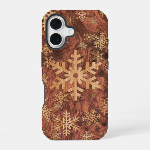 Schneeflocken Holz Intarsien Grafikdruck Dekor auf iPhone 16 Hülle