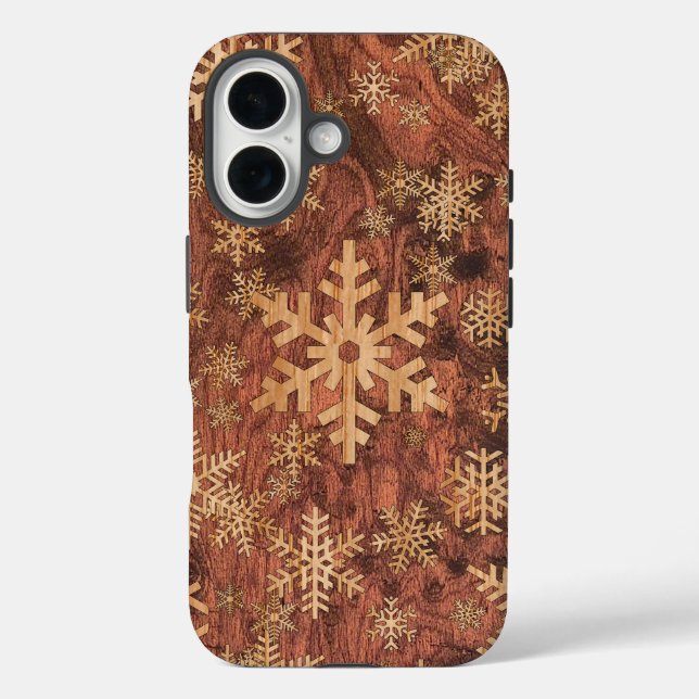 Schneeflocken Holzeinlage Grafik-Dekoration auf ei Case-Mate iPhone Hülle (Rückseite)