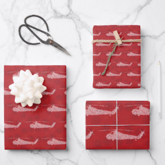 Schneeflocken Hubschrauber - Rot Geschenkpapier Set