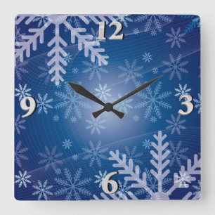 Schneeflocken im Blau Quadratische Wanduhr
