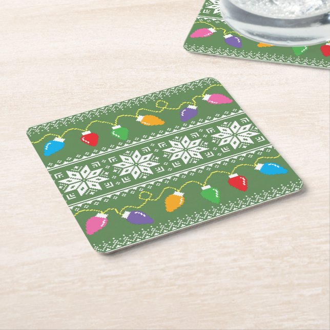 Schneeflocken im hässlichen Sweater Weihnachtslich Rechteckiger Pappuntersetzer (angewinkelt)