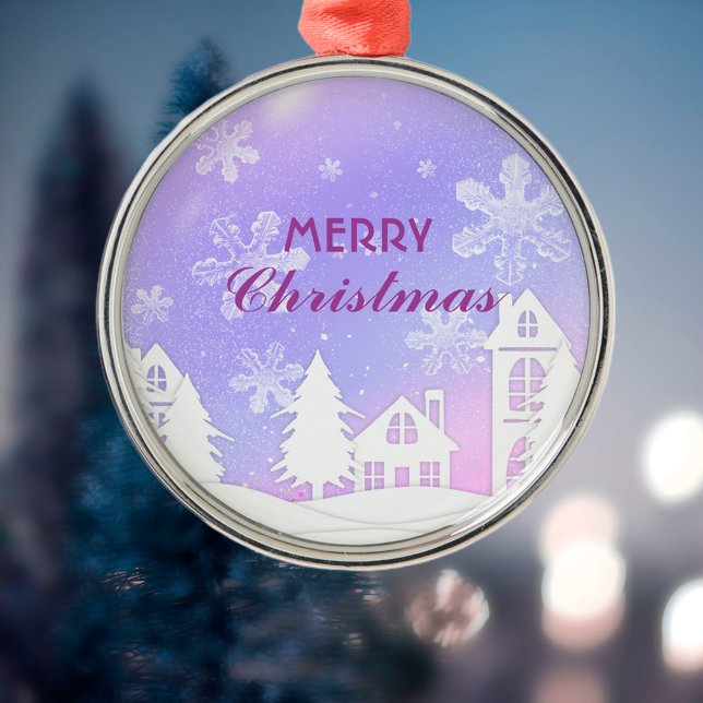 Schneeflocken im lila Weißen Haus Weihnachten - Ne Ornament Aus Metall (Von Creator hochgeladen)