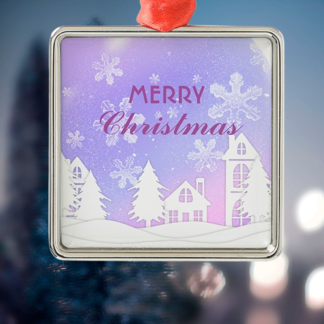 Schneeflocken im lila Weißen Haus Weihnachten - Ne Ornament Aus Metall (Von Creator hochgeladen)