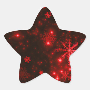 Schneeflocken im tiefen roten Hintergrund Stern-Aufkleber