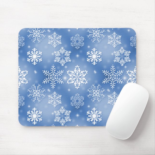 Schneeflocken im Winter blau Mousepad (Mit Mouse)